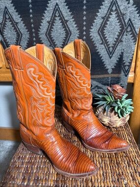 Justin Boots Orange/Brown Leather Western Cowboy Boots